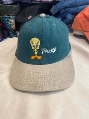 Vintage 90s Tweety Bird Warner Bros Studio Store Two Tone Fitted Hat
